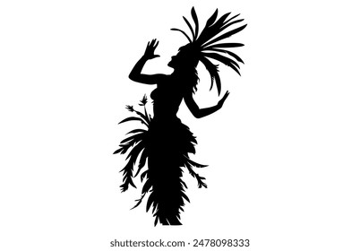 Brazilian Carnival Woman Black Vector Silhouette Isolated on White background, Caucasian Woman Samba Dancer Silhouette.