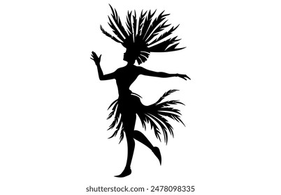 Brazilian Carnival Woman Black Vector Silhouette Isolated on White background, Caucasian Woman Samba Dancer Silhouette.