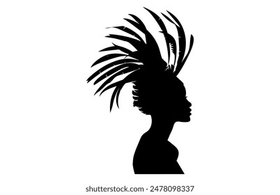 Brazilian Carnival Woman Black Vector Silhouette Isolated on White background, Caucasian Woman Samba Dancer Silhouette.