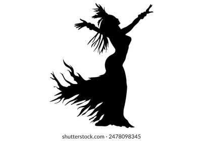 Brazilian Carnival Woman Black Vector Silhouette Isolated on White background, Caucasian Woman Samba Dancer Silhouette.