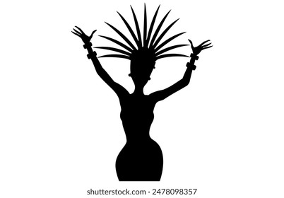 Brazilian Carnival Woman Black Vector Silhouette Isolated on White background, Caucasian Woman Samba Dancer Silhouette.