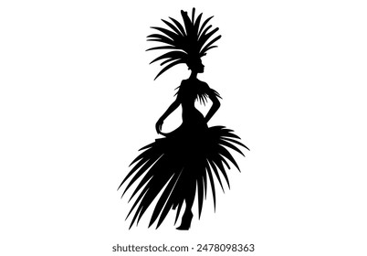 Brazilian Carnival Woman Black Vector Silhouette Isolated on White background, Caucasian Woman Samba Dancer Silhouette.