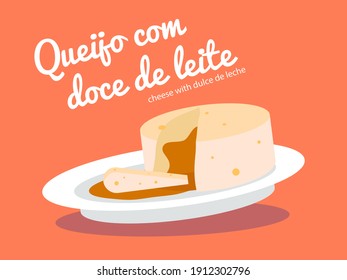 Brazilian cheese filled with creamy dulce de leche. Illustration of a dessert,  called "queijo com doce de leite", tradition in Minas Gerais. 