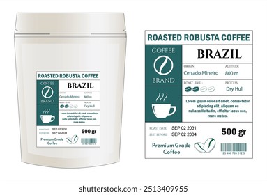 Brazilian Coffee Labels template simple flat style in cmyk mode with two tone color.