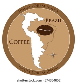 Brazilian coffee logo, the image map, and grain. Vector.
