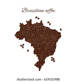 Brazilian coffee. Map of Brazil created from coffee beans isolated on a white background.