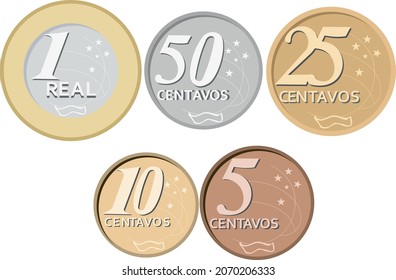 Brazilian coins set. Real and Cents Coins