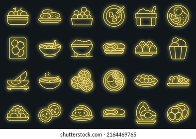 Brazilian culinary icons set outline vector. Arancini bread. Rice plate vector neon