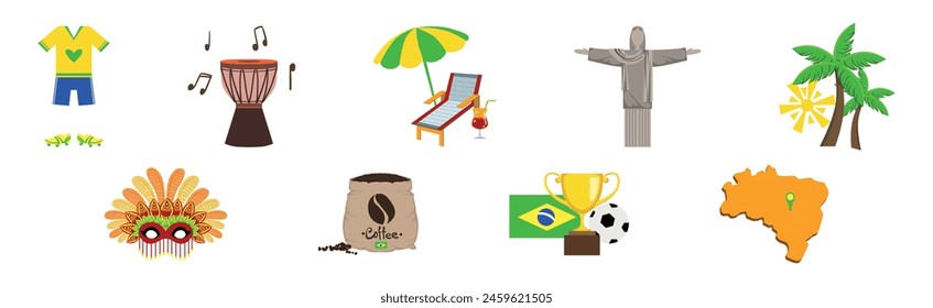 Brazilian Culture Colorful Symbol and Object Vector Set