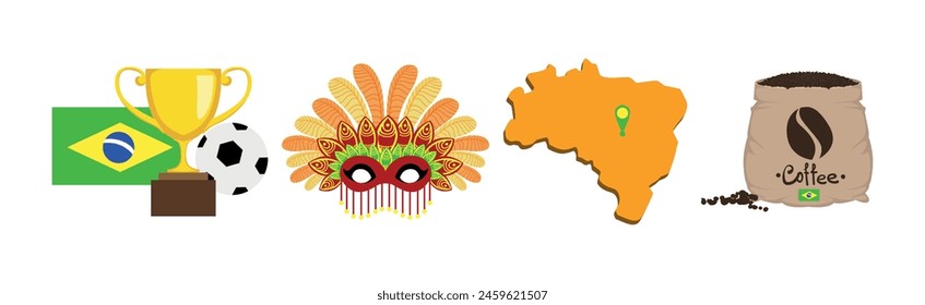 Brazilian Culture Colorful Symbol and Object Vector Set