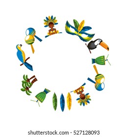 brazilian culture icons in circle shape over white background. colorful design. vector illustration