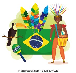 brazilian dancer with flag and carnival icons