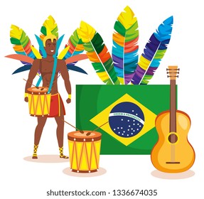 brazilian dancer with flag and carnival icons