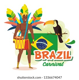 brazilian dancer with flag and carnival icons