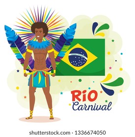 brazilian dancer with flag and carnival icons