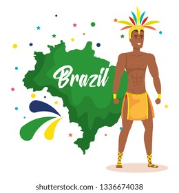 brazilian dancer with map and set icons