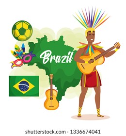 brazilian dancer with map and set icons