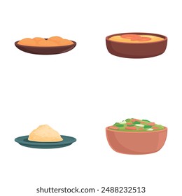 Brazilian dish icons set cartoon vector. Traditional brazilian food. Food concept