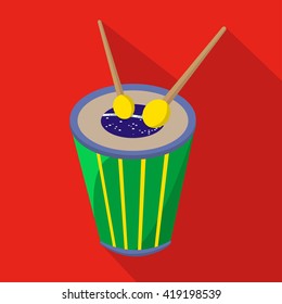 Brazilian drum cartoon flat icon. Brazil. Vector illustration.