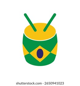 Tambor brasileiro com cores verde amarelo azul baquetas na música de percussão