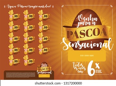 Brazilian Easter Layout. Pascoa Sale Brochure. Text Saying Sensational  Easter and Easter Here is Always Sweeter. Colorful Eggs Composition. Packed Chocolate Eggs. Brazilian Easter Design.