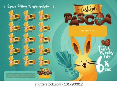 Brazilian Easter Layout. Pascoa Sale Brochure. Text Saying  Easter Festival  and Easter Here is Always Sweeter. Colorful Eggs Composition. Packed Chocolate Eggs. Brazilian Easter Design.