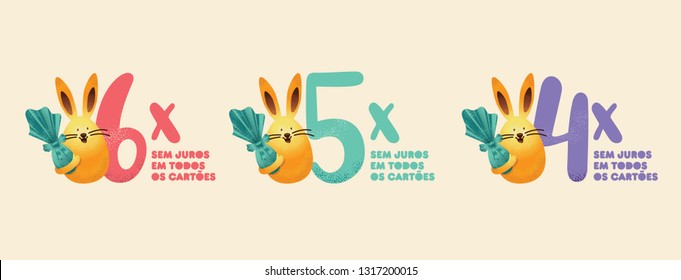 Brazilian Easter Layout. Pascoa Easter Sale Brochure Elements. Text Saying Installment Paying in All Cards. Colorful Eggs Composition. Packed Chocolate Eggs. Brazilian Easter Design.