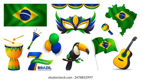 Brazilian elements collection for Brazil independence day celebration Translation: order and progress 