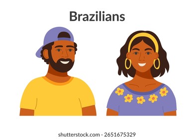 Brazilian ethnicity people isolated on a white background. Man and woman. Vector flat cliparts.