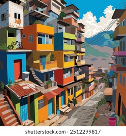 Brazilian favela landscape. Bright vector illustration.