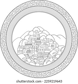 Brazilian favelas cityscape decorative mandala 