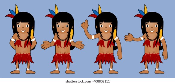 Brazilian Female Indian Vector Cartoon Poses