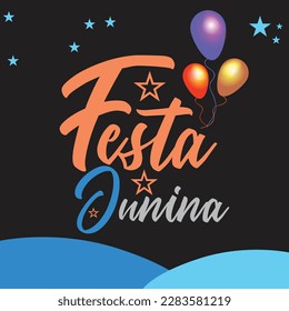 Brazilian Festa Junina Greeting Card with Social media Template.