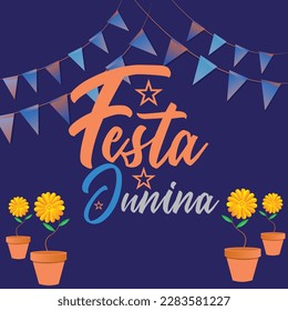 Brazilian Festa Junina Greeting Card with Social media Template.