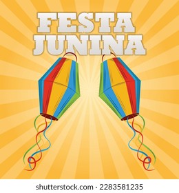 Brazilian Festa Junina Greeting Card with Social media Template.