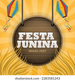 Brazilian Festa Junina Greeting Card with Social media Template.