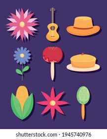 brazilian festa junina icon set