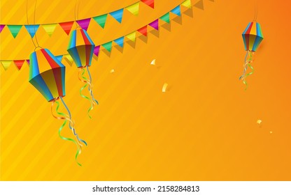 Brazilian Festival Festa Junina Background Design Decorated with Lantern and Flags Illustrations