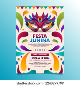 Festejo Festival Festa Junina Diseño con colorida máscara de carnaval