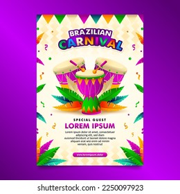 Brazilian Festival Flyer with cute colorful Samba Batucada Drum element design