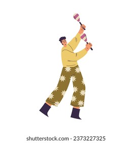 Brazilian Festival with Man Character Dancing and Playing Maraca Vector Illustration