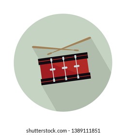Brazilian Festive Carnival Drum flat icon, vector sign, colorful pictogram isolated on white. Drum and drum sticks symbol, logo illustration. Flat style design