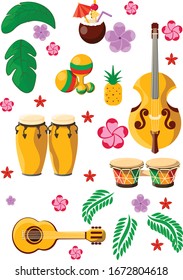 Brazilian Fiesta Musical Instruments and Flowers