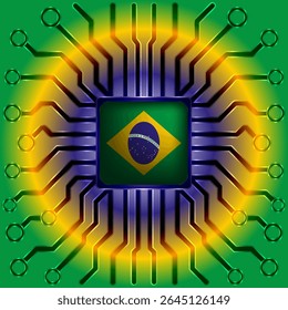 Chip de placa de circuito de bandeira brasileira - Vetor de tecnologia do Brasil