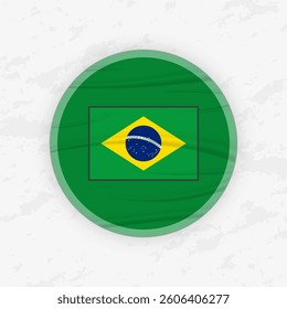 Brazilian Flag in a Circular Emblem Design, Abstract Round Sticker Illustration. This high-quality vector graphic is perfect for use in patriotic designs, international events, sport competitions.