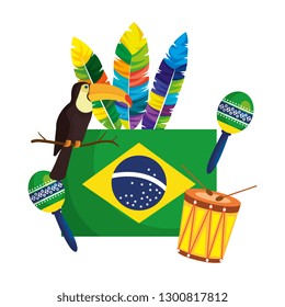 brazilian flag with culture icons