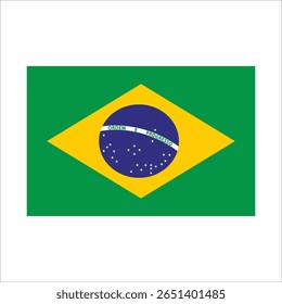 Bandeira brasileira com elementos verdes, amarelos, azuis e brancos.