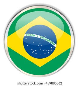 Brazilian Flag Glossy Button with highlights