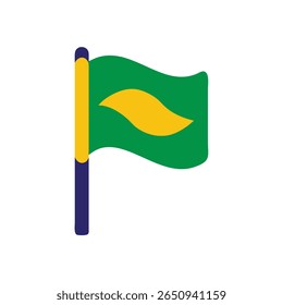 Brazilian flag with green, yellow, blue colors waving on a national symbol