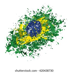 Brazilian flag, grunge, abstract background, colored spots, summer